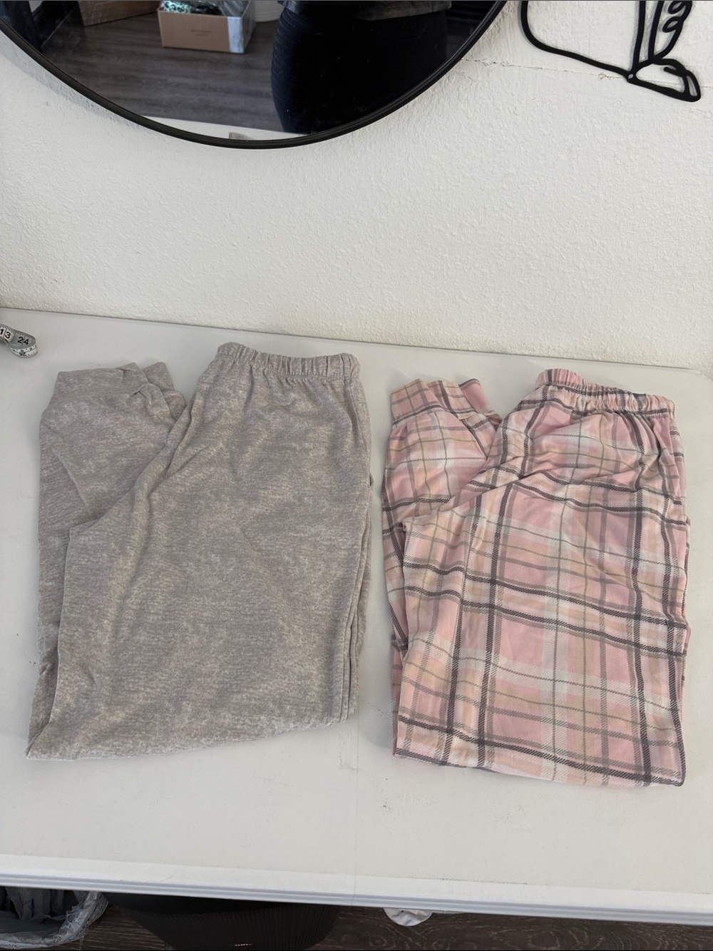 Catherine Malandrino Pink Plaid & Heather Gray Lounge Pants Set